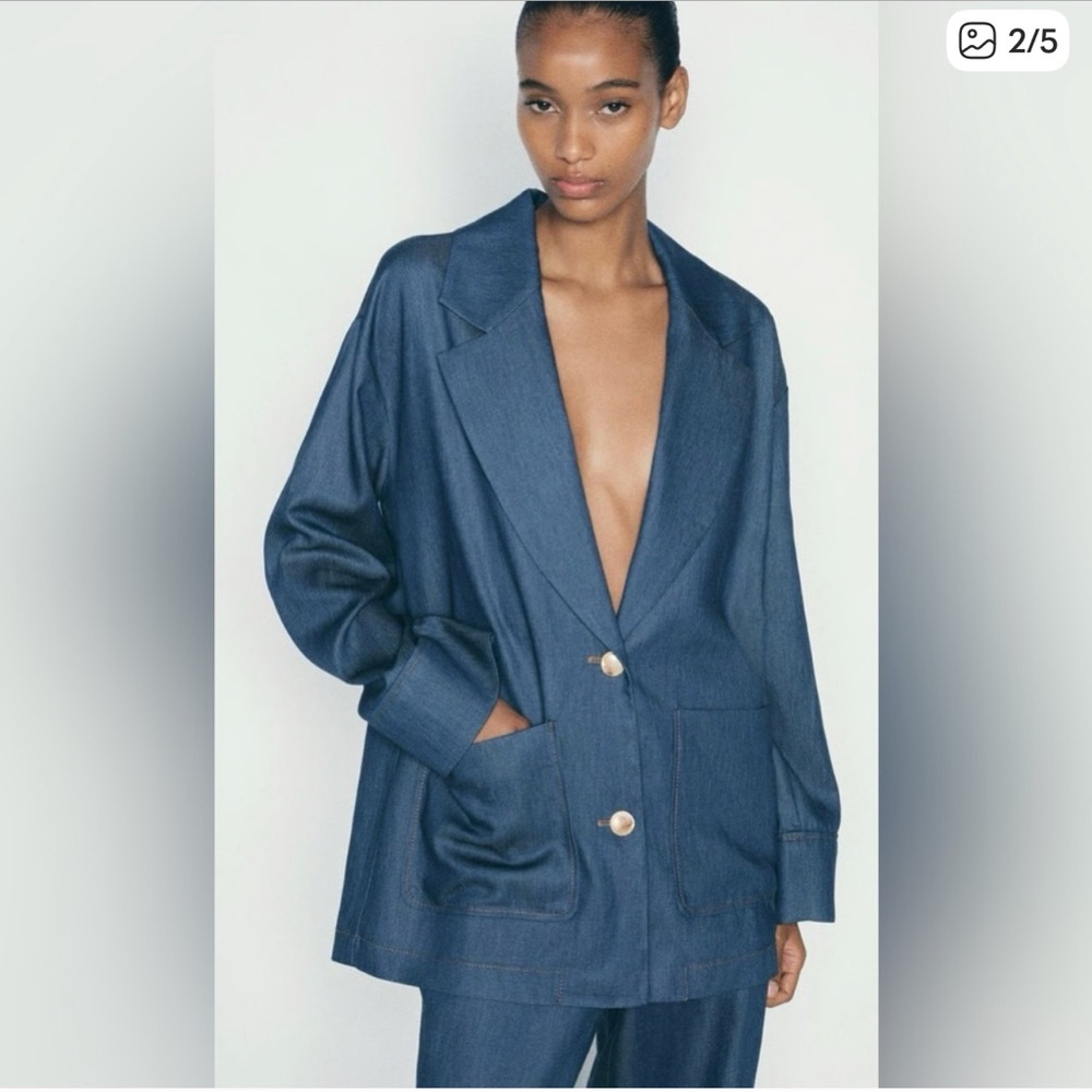 ZARA | denim effect oversized blazer | S